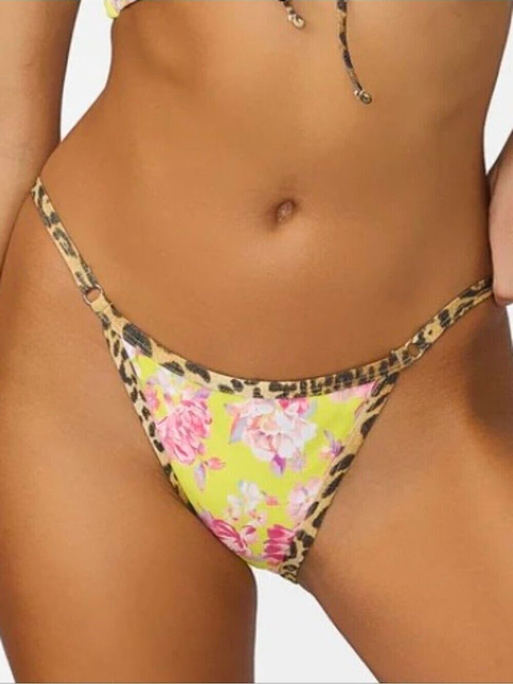 Beach Bunny Kalani Skimpy Bottom Reversible: leopard ↔ floral Sz Lg NWT